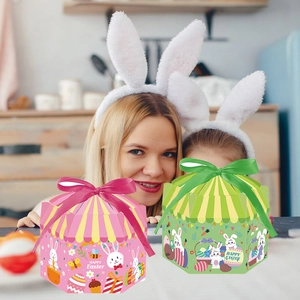 Boîtes cadeaux de Pâques pastel avec motifs lapins et rubans pour décoration de fête