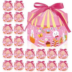 Lot de 20 boîtes cadeaux de Pâques avec rubans roses et motifs de lapin Happy Easter
