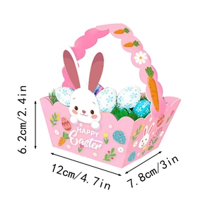 Easter rabbit gift basket with 'HAPPY Easter' print and colorful egg decorations