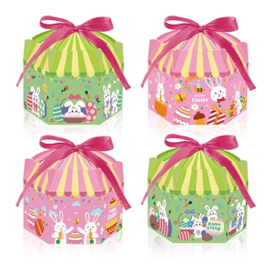 Boîtes cadeaux de Pâques avec lapins mignons et œufs colorés en tons pastels doux