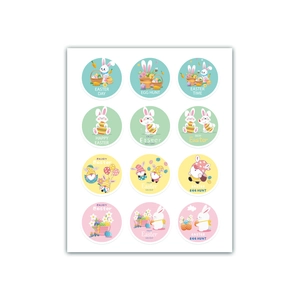 Set de 12 pegatinas de Pascua con conejitos, huevos de colores y gnomos decorativos