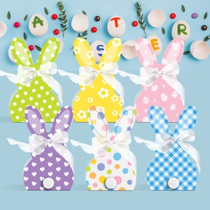 Scatole Regalo in Carta con Orecchie di Coniglio di Pasqua Confezione per Caramelle con Fiocco e Pompon per Feste Fantasie Miste