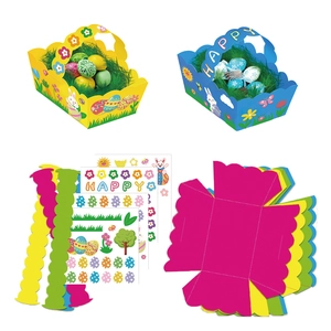 Lot de 12 paniers de Pâques DIY avec paniers en papier colorés et autocollants lapin