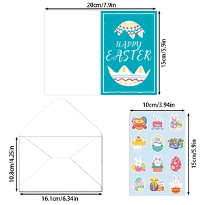 Easter card set with rabbit and egg motifs, envelopes and stickers with dimensions