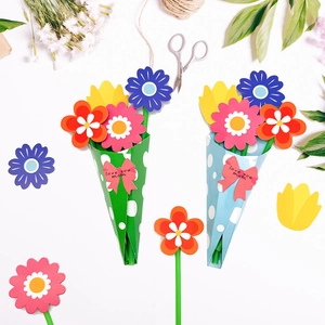 Bastelset für Muttertags-Papierblumenstrauß mit Love You Mom Schleife und Zubehör