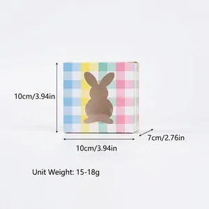 Easter rabbit gift boxes with macaron plaid design and clear window, 10x10x7cm size