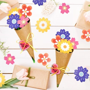 DIY Mother's Day flower greeting card set with paper bouquet and love you mom heart tag
