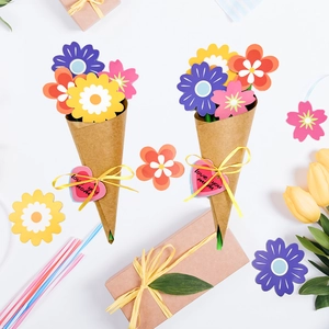 DIY Mother's Day flower card set with sunflower paper bouquet and Love You Mom tag