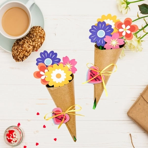 DIY mother's day paper flower bouquet gift set with love you mom tag on white wood