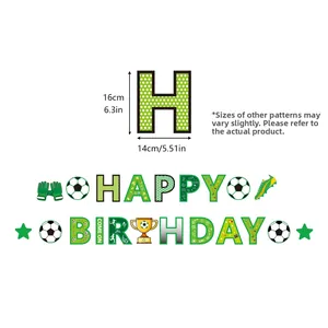 Soccer themed Happy Birthday banner with sports icons for football party decorations