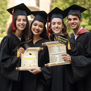 Class of 2026 graduation party invite card with scroll design and doctor cap ornament