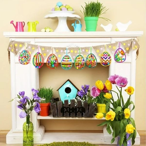 Handcrafted Easter egg banner featuring colorful glittery eggs for holiday home decoration