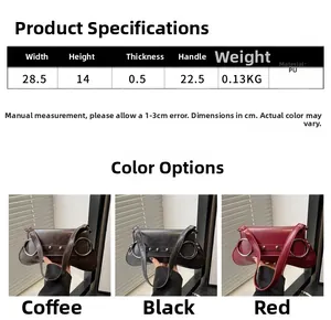 Guide des tailles montrant les dimensions et le poids des sacs baguette en cuir PU