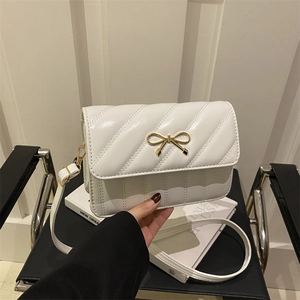 Women PU Leather Bow Shoulder Bag Quilted Design Small Square Crossbody Purse Gold Hardware Sweet Fashion Bag For Daily Dating
