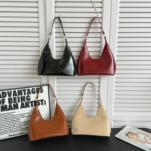 Glossy patent leather hobo bags in four colors for women with sleek shoulder straps