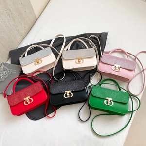 Chic patchwork PU leather handbags with sequined flaps and golden twist locks