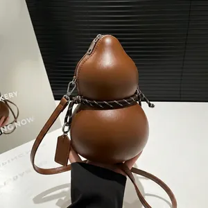 Gourd Geformte Umhängetasche PU Leder Nischen Design Schultertasche Für Damen Modische Retro Einzigartige Kleine Tasche Mit Flechtseil