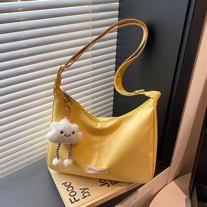 Women Large Capacity PU Leather Hobo Shoulder Bag Fashion Letter Label Minimalist Solid Color Trendy Casual Crossbody Handbag
