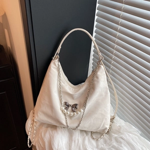 Damen Große Kapazität PU Leder Schultertasche Schmetterling Kette Künstliche Perle Schleife Dekor Vielseitige Tote Crossbody Handtasche Für Den Alltag