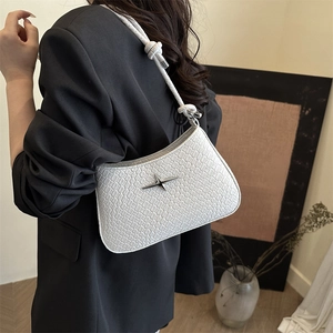 Women Fashion Woven Underarm Bag PU Leather Braided Shoulder Bag With Silver Star Buckle Trendy Small Knot Strap Handbag