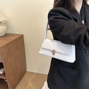 Elegant white crocodile embossed underarm bag with gold metal buckle for women