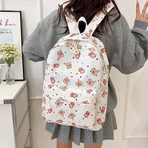 Women Cute Cartoon Bear Polka Dot Backpack Nylon Large Capacity School Bag Fashion Lightweight Travel Daypack For Students