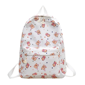 Cute white backpack with pink Christmas pig cartoon and polka dots for students