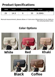 Detailed size chart and color options for PU leather crossbody bag with H-buckle