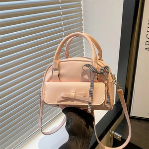 Korean Style Women PU Leather Boston Bag Large Capacity Bow Decor Shoulder Bag Fashion Solid Color Handbag Crossbody Bag