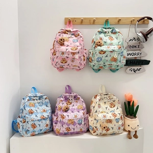 Cute cartoon kids backpacks in five pastel colors with bear prints for girls
