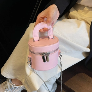 Mini Sac À Main Cylindrique En Cuir PU Mode Sac Bandoulière Seau Avec Chaîne En Métal Argenté Et Poignée Pour Femmes Petit Style Boîte