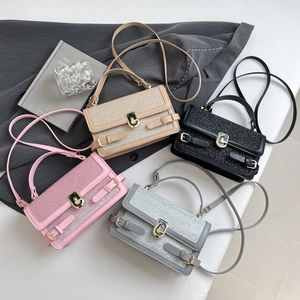 Chic women's crossbody handbags in four colors featuring glitter texture and metal locks