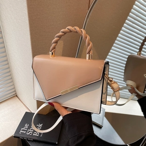 Women Contrast Color Shoulder Bag With Woven Handle Small Square Crossbody Bag PU Leather Handbag For Daily Fashion