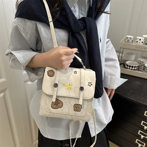 Vintage cream embroidery backpack with star patterns and top handle for casual travel