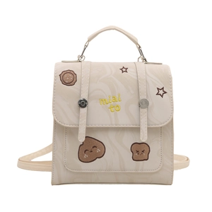 Retro marble-patterned backpack for women with cute embroidery and top handle