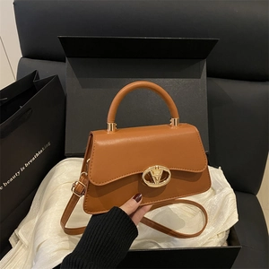 Women's Fashion PU Leather Shoulder Bag Small Square Handbag With V-Shape Metal Lock Minimalist Commuting Crossbody Bag