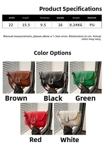 Detail view of large PU leather shoulder bag featuring a vintage U-shaped metal buckle
