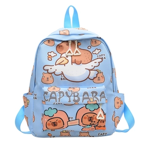 Lichtblauwe schoolrugzak met schattige capybara-prints en duurzaam polyester materiaal