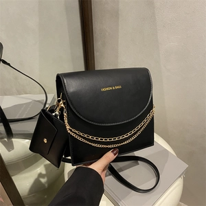 Damen Mode PU Leder Umhängetasche Goldene Kette Dekor Minimalistische Einfarbige Umhängetasche Mit Passender Minitasche Mode Handtasche
