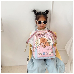 Zainetto per bambini con simpatiche stampe di orsi e colori a contrasto rosa e blu
