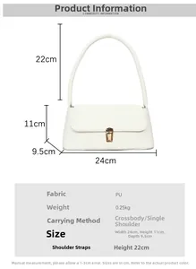 White PU leather shoulder bag with dimensions 24x11x9.5cm and gold metal buckle detail