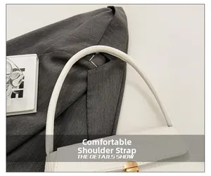 Close-up of the comfortable leather shoulder strap and golden metal lock on white bag