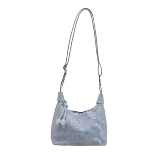 Sac à bandoulière bleu clair avec dentelle et décoration papillon 3D pour femme