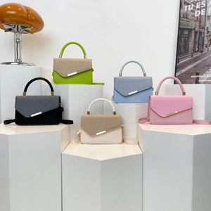 Minimalist canvas stitching crossbody bag set in five colors on geometric display stands