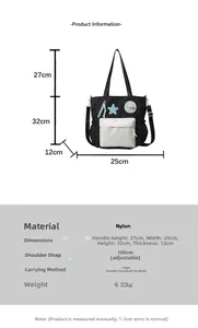 Größentabelle für Nylon-Sterntasche: Maße 25x32x12cm mit verstellbaren Trägern im Detail