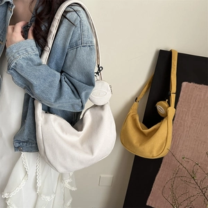 Women's Corduroy Crescent Crossbody Bag Large Capacity Minimalist Hobo Shoulder Bag With Mini Round Coin Purse Stylish Bag