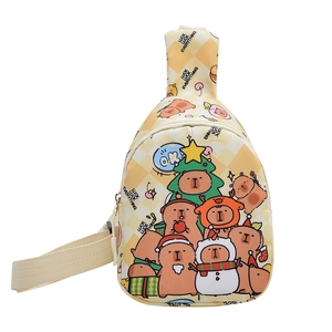 Christmas Capybara crossbody chest bag for kids with yellow plaid patterns