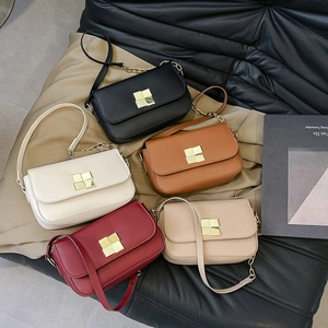 Minimalist leather crossbody bags in five colors with golden square buckle and chain strap