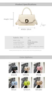 Detailed size specifications for small PU leather shoulder bag with gold D-buckle detail