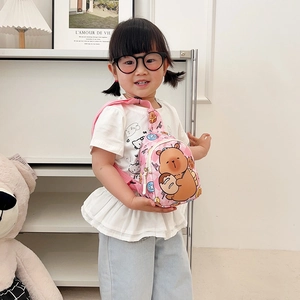 Sac de poitrine rose pour enfants avec ours dessin animé et bandoulière réglable